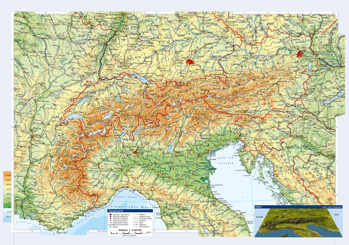 نقشہ آسٹریا کے topographic