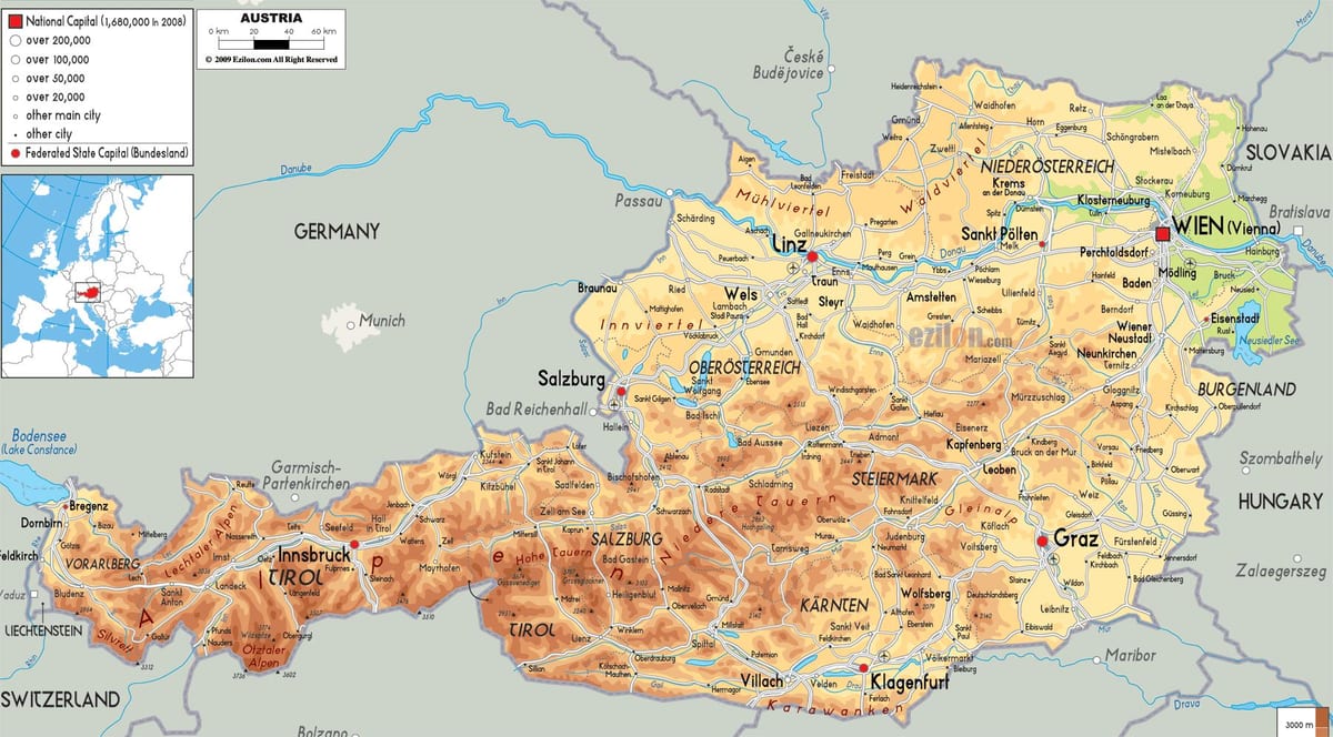 نقشہ کی جسمانی نقشہ آسٹریا کے