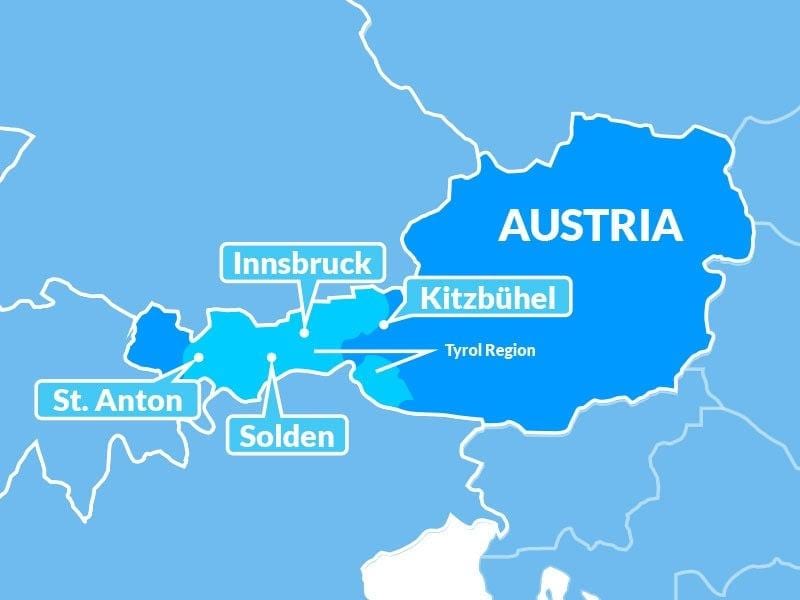 کا نقشہ نقشہ tyrol کے علاقے آسٹریا