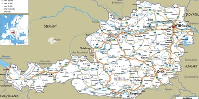 تفصیلی نقشہ آسٹریا کے شہروں کے ساتھ